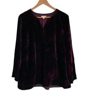Pure Jill Womens Pullover Velour V Neck Top Size M Purple‎ Black Dressy